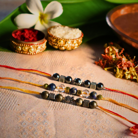 Pack Of 3 - Study | Silver Pyrite | Hematite Rakhi Combo