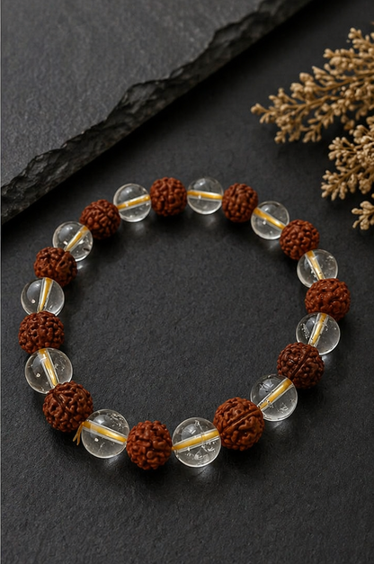 Clear Quartz Rudraksha Bracelet