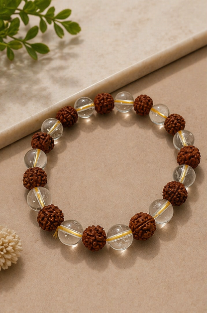 Clear Quartz Rudraksha Bracelet